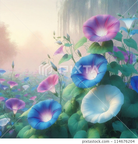 Morning glory illuminated by the morning sun 114676204