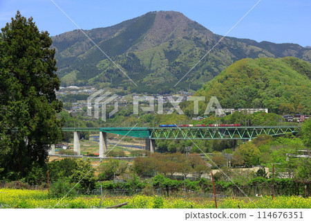 穿越鳥澤鐵路橋的中央本線貨運列車 114676351