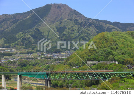 中央本線穿過鮮綠的鳥澤鐵橋 114676518