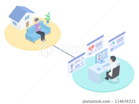 Image of a senior woman receiving medical treatment online using a smartphone 114676721