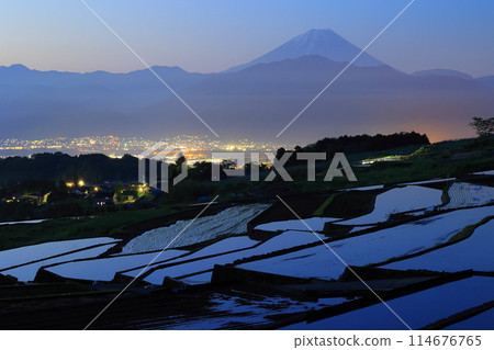 Night view of Mt. Fuji from the rice terraces of Nakano Night view of Mt. Fuji from the rice terraces of Nakano 114676765