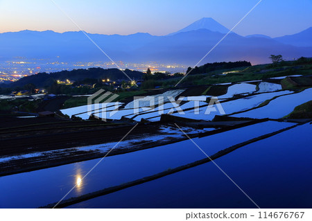 Night view of Mt. Fuji from the rice terraces of Nakano Night view of Mt. Fuji from the rice terraces of Nakano 114676767