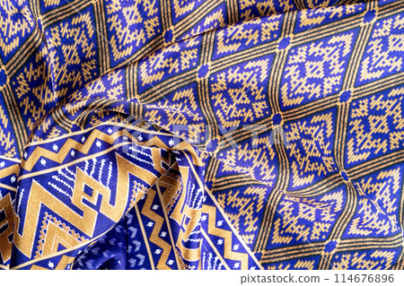 closeup pattern texture of general traditional thai style native handmade fabric weave 114676896