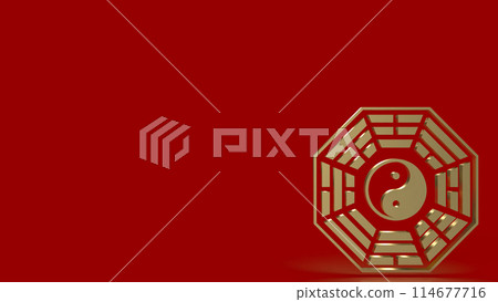 The Gold Bagua symbol of taoism for religion concept 3d rendering. 114677716