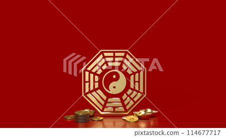 The Gold Bagua symbol of taoism for religion concept 3d rendering. The Gold Bagua symbol of taoism for religion concept 3d rendering. 114677717
