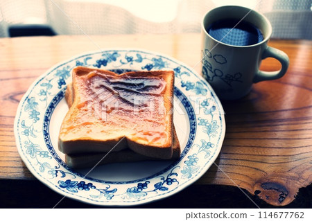 Toasted bread and hot coffee 114677762