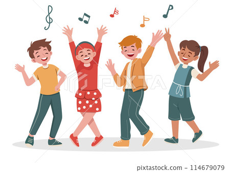 Happy cute boy and girl dancing together Happy cute boy and girl dancing together 114679079
