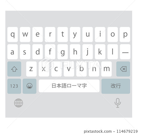 Illustration of a smartphone Japanese input keyboard - Kana input mode (screen before the space bar appears) 114679219