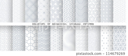 Geometric set of seamless gray and white patterns. Simple vector graphics 114679269
