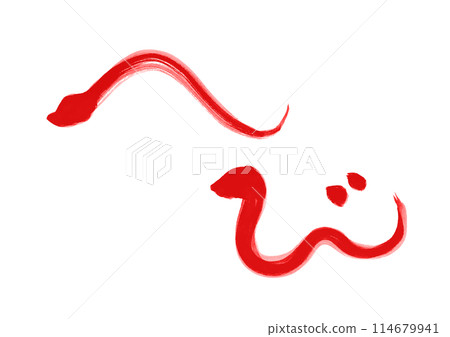 新年賀卡設計2025蛇年表情符號手繪日式插畫新年賀卡紅色 114679941