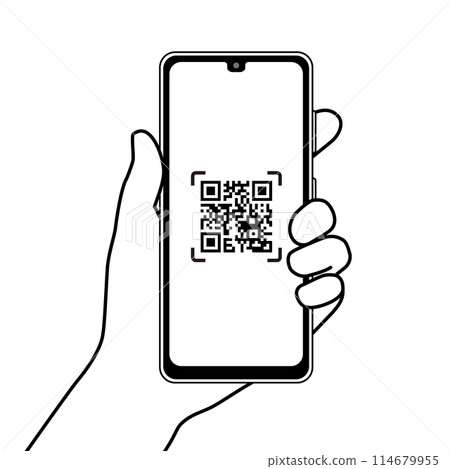 Smartphone with QR code displayed Smartphone with QR code displayed 114679955
