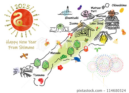 2025年島根縣賀年片旅遊景點插畫圖 114680324