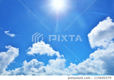 Summer blue sky, clouds and sun Summer blue sky, clouds and sun 114680379