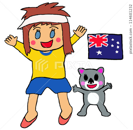 Happy Australian girl and koala Happy Australian girl and koala 114681232