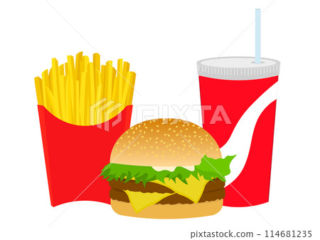 Hamburger with potato and drink 114681235