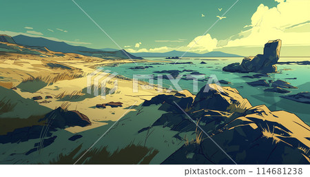 岩石海岸AI影像的動畫景觀 114681238