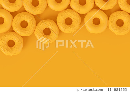 Isometric view of glazed donut with sprinkles on plain monochrome yellow color 114681263