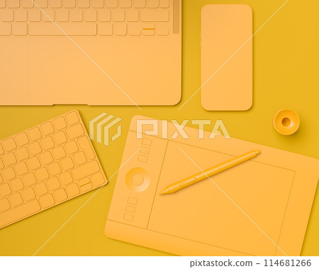 Top view of designer workspace and photography gear on monochrome table Top view of designer workspace and photography gear on monochrome table 114681266