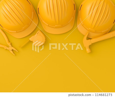 Top view of monochrome construction tools for repair on multicolor background 114681273