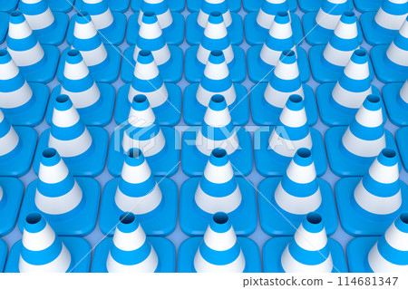 Group of traffic cones for under construction road work in row on white. Group of traffic cones for under construction road work in row on white. 114681347