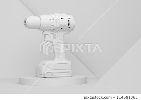 Abstract scene or podium with electric drill on monochrome background Abstract scene or podium with electric drill on monochrome background 114681363