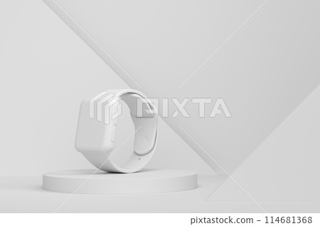 Abstract scene or podium with smart watch or fitness tracker on monochrome 114681368