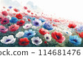 Watercolor anemone flower field Watercolor anemone flower field 114681476