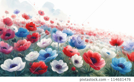 Watercolor anemone flower field Watercolor anemone flower field 114681476