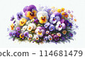 Watercolor style pansy flowerbed Watercolor style pansy flowerbed 114681479