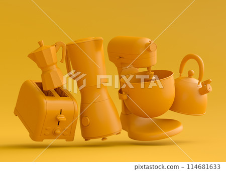 Electric kitchen appliances and utensils for making culinary on monochrome 114681633