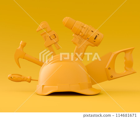 Isometric view of monochrome construction tools for repair on Isometric view of monochrome construction tools for repair on 114681671