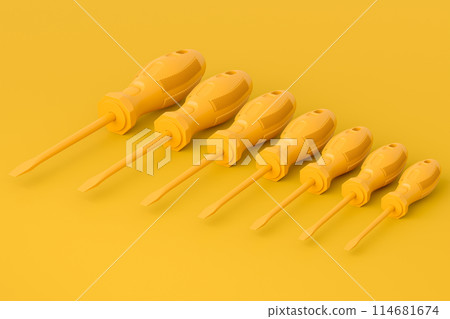 Set of monochrome screwdrivers on multicolor background 114681674