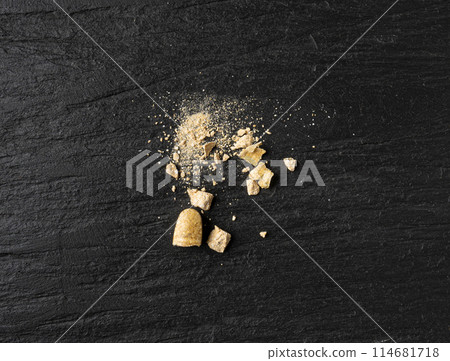 Broken Pills, Crushed Aspirin, Split Tablet, Broken Pill Capsules, Crumbling White Drugs on Black Broken Pills, Crushed Aspirin, Split Tablet, Broken Pill Capsules, Crumbling White Drugs on Black 114681718
