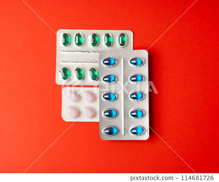 Pill Blisters, Transparent Color Capsules Package, Analgesic Packaging, Painkiller Drugs, Sedative Pills Pill Blisters, Transparent Color Capsules Package, Analgesic Packaging, Painkiller Drugs, Sedative Pills 114681726