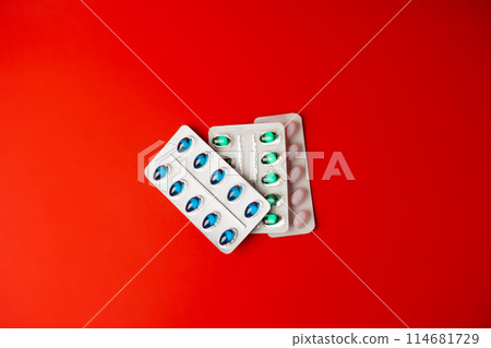Pill Blisters, Transparent Color Capsules Package, Analgesic Packaging, Painkiller Drugs, Sedative Pills 114681729
