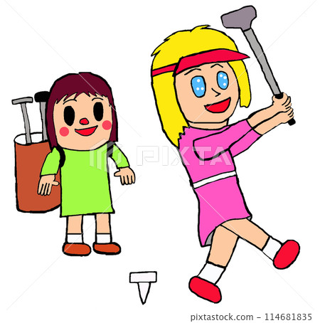 Professional golfer and caddie Professional golfer and caddie 114681835