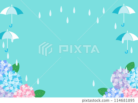 Rainy season hydrangea and umbrella frame background 18 green 114681895