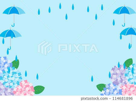Rainy season hydrangea and umbrella frame background 18 light blue Rainy season hydrangea and umbrella frame background 18 light blue 114681896