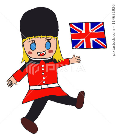 Marching British female soldiers and the British flag Marching British female soldiers and the British flag 114681926