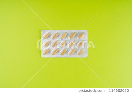 Pill Blister on Color Background, Silver Medicine Capsule Package, Drugs Packaging, Pill Pack Pill Blister on Color Background, Silver Medicine Capsule Package, Drugs Packaging, Pill Pack 114682030