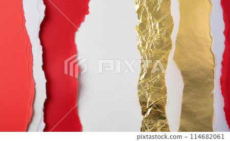 撕碎的日本紙、日本圖案和布料的拼貼畫 撕碎的日本紙、日本圖案和布料的拼貼畫 114682061