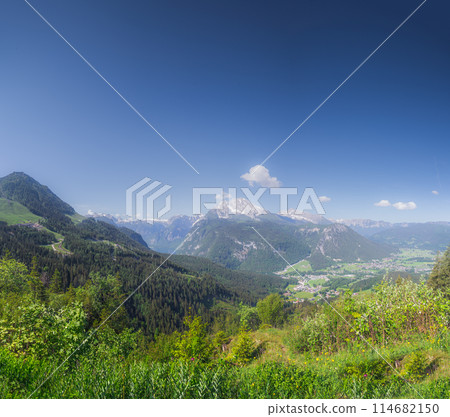 View of mountain valley near Jenner mount in Berchtesgaden National Park, Alps 114682150