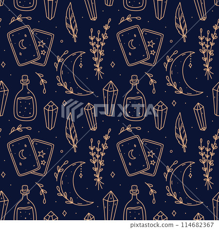Seamless pattern with gold magic doodles Seamless pattern with gold magic doodles 114682367