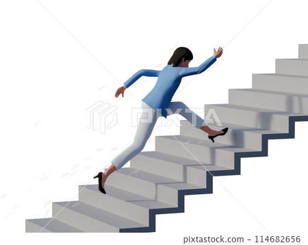 Woman running up the stairs 114682656