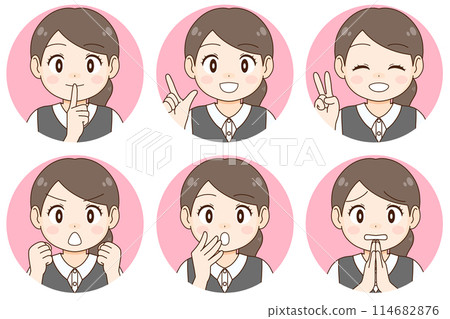 年輕女上班族的6種臉部表情與姿勢（圈起來） 114682876