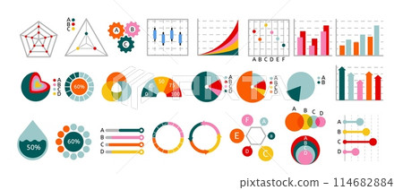 Growth infographic. Up arrow. Strategy concept business. Financial market. Achievement and success graphic charts. Stock trade. Fund money. Flat color info graphs. Vector economy abstract diagrams set 114682884