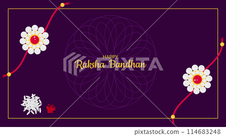 Happy Raksha Bandhan Indian Festival rakhi banner. Rakha dark background decorated mandala. Greeting card invitation design web design. Vector illustration. Happy Raksha Bandhan Indian Festival rakhi banner. Rakha dark background decorated mandala. Greeting card invitation design web design. Vector illustration. 114683248
