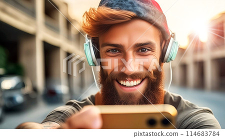 Cool Street Style Hypebeast Hip-hop Rapper Influencer Recording Music Video Using Cell Phone - Generative Ai 114683784