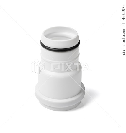 White PVC Fitting, Plastic Plumbing Pipe Isolated, Water Tube Connector, Plumber Equipment, Drain Pipe Part 114683973