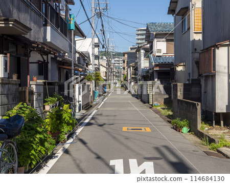 Scenery of densely populated residential area and narrow road Scenery of densely populated residential area and narrow road 114684130